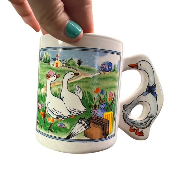 Vintage Duck Mug  stoneware Made In Japan White Ducks set of 4 - Picture 8 of 9